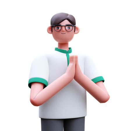 Muslim Man Giving Ramadan Greeting  3D Icon