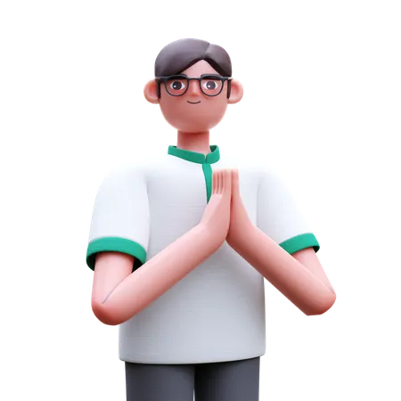 Muslim Man Giving Ramadan Greeting  3D Icon