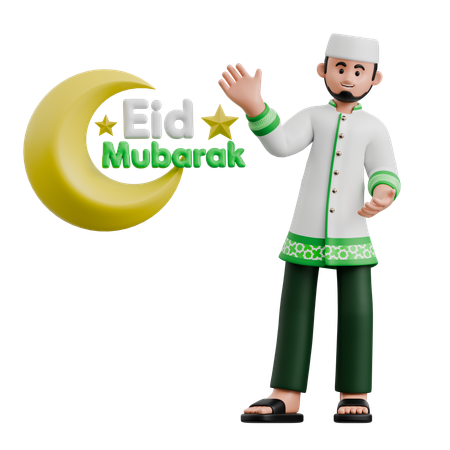 Muslim Man Greeting Eid Mubarak  3D Illustration