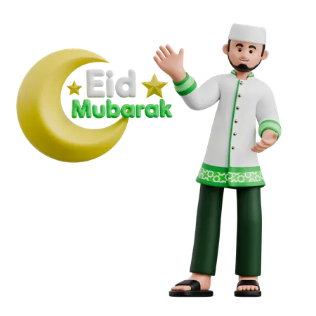 Muslim Man Greeting Eid Mubarak  3D Illustration