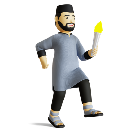 Muslim man holding Fire torch  3D Illustration