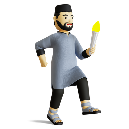 Muslim man holding Fire torch 3D Illustration