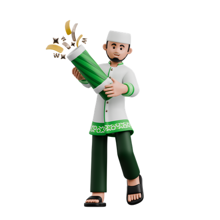 Muslim Man Holding Fireworks  3D Icon