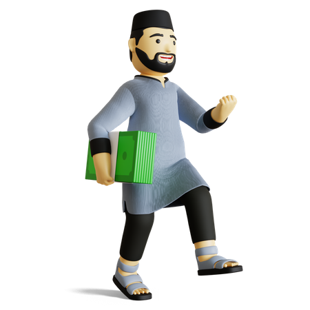 Muslim man holding money  3D Illustration