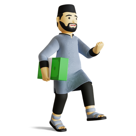 Muslim man holding money 3D Illustration
