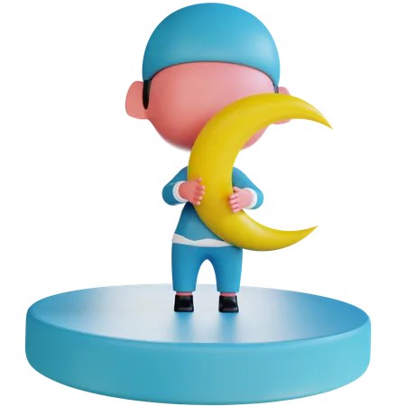 Muslim man holding moon  3D Illustration