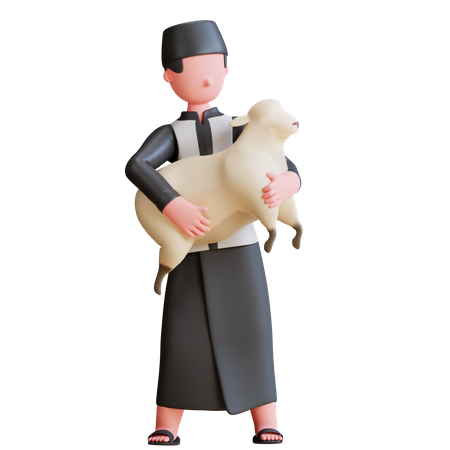 Muslim man holding Sheep  3D Icon