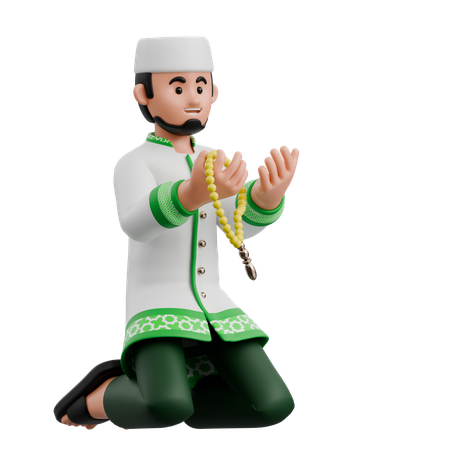 Muslim Man Holding Tabish  3D Icon