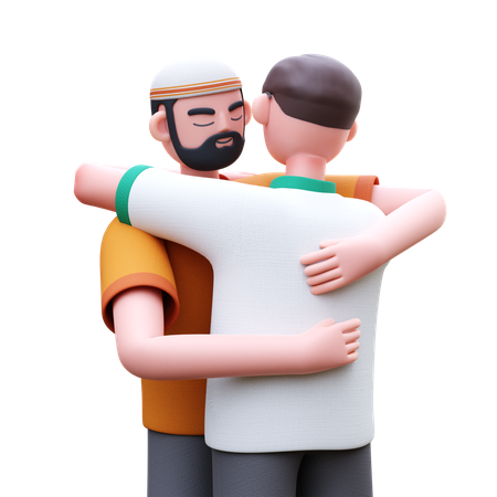 Muslim Man Hugging  3D Icon