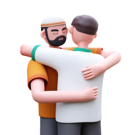 Muslim Man Hugging  3D Icon