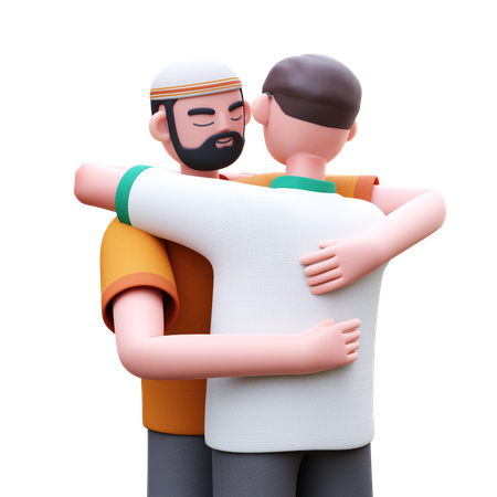 Muslim Man Hugging  3D Icon