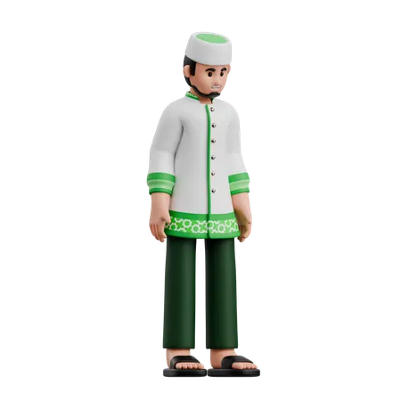 Muslim Man in Contemplative Pose  3D Illustration