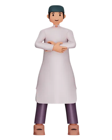 Muslim Man Is Holding Arms  3D Illustration