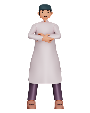 Muslim Man Is Holding Arms  3D Illustration