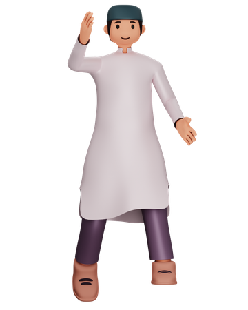 Muslim Man Is In Jumping Pose  3D Illustration