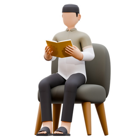 Muslim Man Is Reading Book On Sofa  3D Illustration