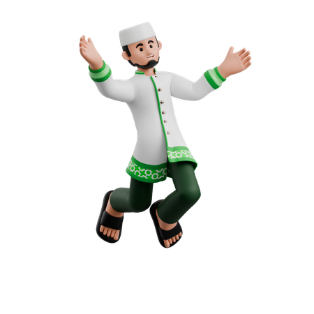 Muslim Man Jumping High  3D Illustration