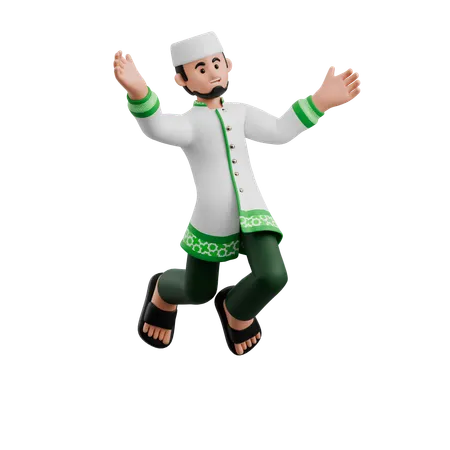 Muslim Man Jumping High  3D Illustration