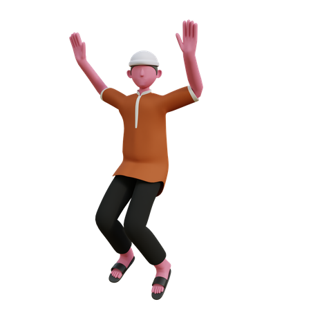 Muslim man jumping out of joy  3D Icon