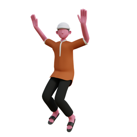 Muslim man jumping out of joy 3D Illustration