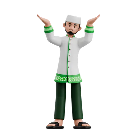 Muslim Man Lifting Object  3D Illustration