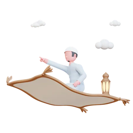 Muslim man on prayer rug  3D Illustration