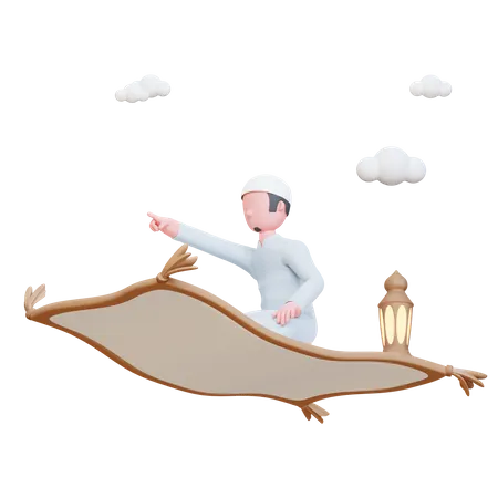 Muslim man on prayer rug  3D Illustration
