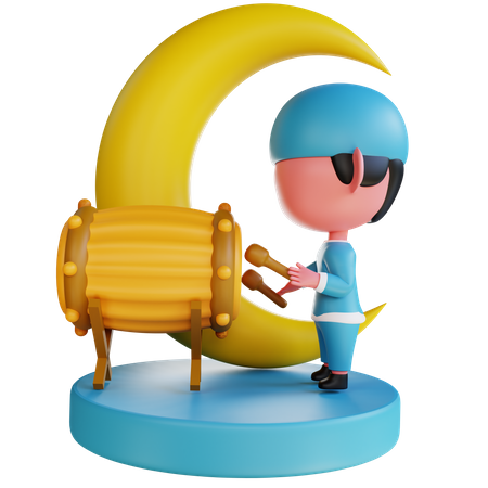 Muslim Man playing bedug  3D Illustration