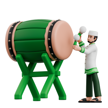Muslim Man playing Bedug Beat  3D Illustration