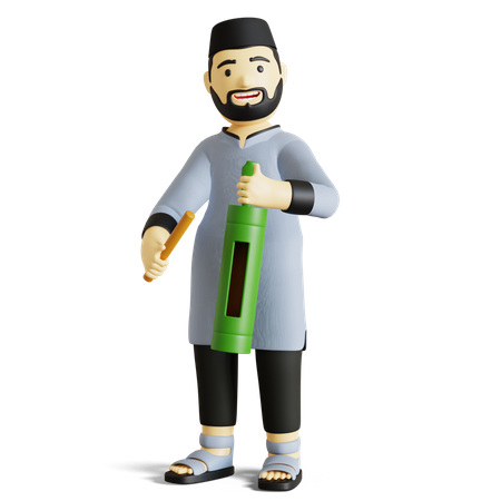 Muslim Man playing begun  3D Illustration