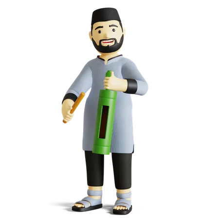 Muslim Man playing begun  3D Illustration