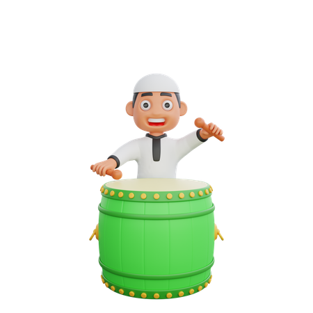 Muslim man playing drum  3D Illustration