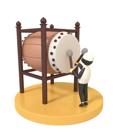 Muslim Man Playing Drum  3D Icon