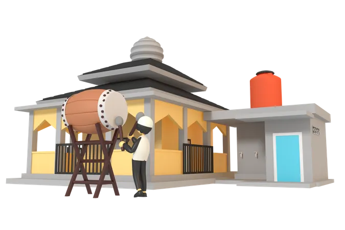 Muslim Man Playing Drum  3D Icon