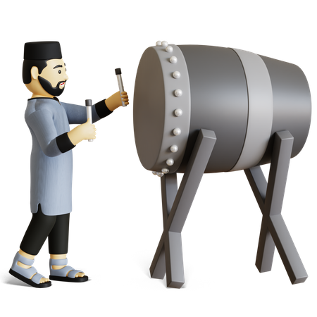 Muslim man playing Drum  3D Illustration