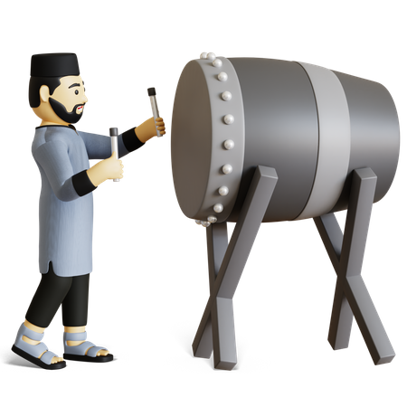 Muslim man playing Drum 3D Illustration