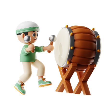 Muslim Man Plays Drum  3D Illustration