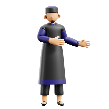 Muslim Man Pointing  3D Illustration