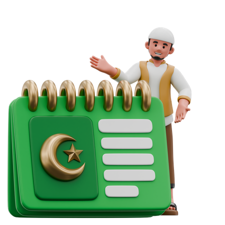 Muslim Man Pointing At Calendar  3D Illustration