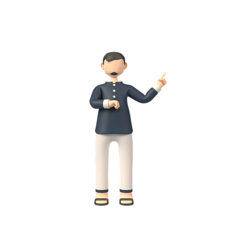 Muslim Man Pointing Finger  3D Illustration