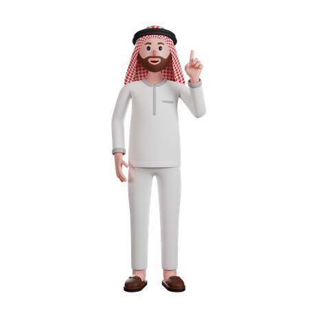 Muslim man pointing finger upwards  3D Illustration