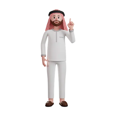 Muslim man pointing finger upwards  3D Illustration