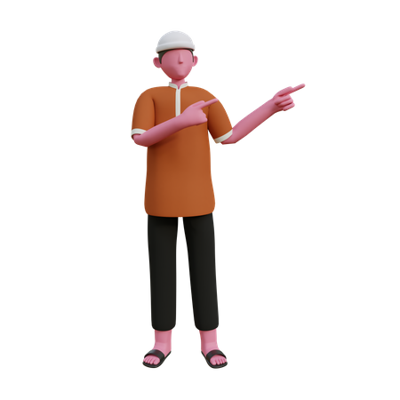 Muslim man pointing fingers in left side  3D Icon