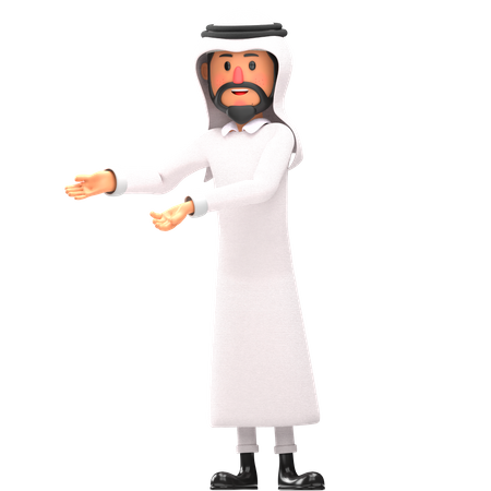 Muslim man pointing something left  3D Illustration