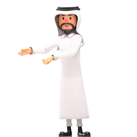 Muslim man pointing something left  3D Illustration