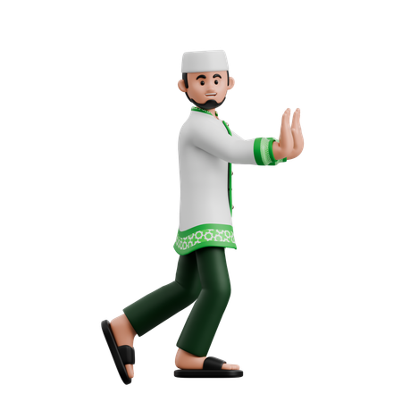 Muslim Man Pushing Object  3D Illustration