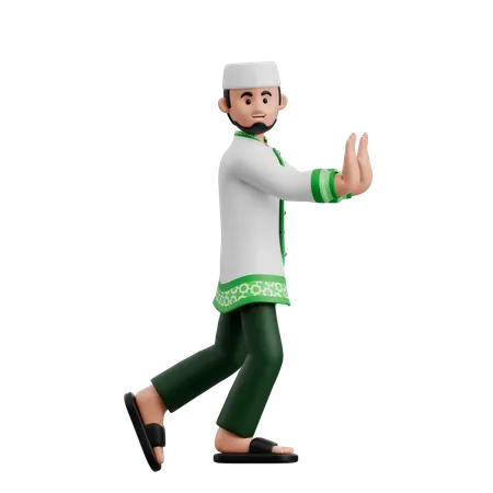 Muslim Man Pushing Object  3D Illustration