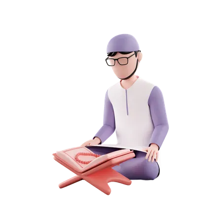 Muslim man read Quran 3D Illustration
