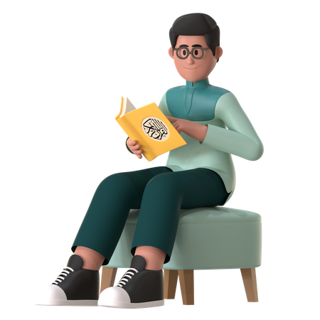 Muslim Man Reading Al Quran  3D Illustration