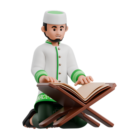 Muslim Man Reading Quran  3D Illustration